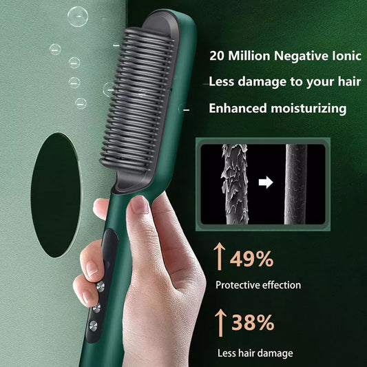 Hair Straightener Brush Curling Comb 2 In 1 Hair Hot Comb Anti-Scald Hair Straightener Brush