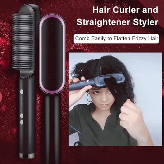 Hair Straightener Brush Curling Comb 2 In 1 Hair Hot Comb Anti-Scald Hair Straightener Brush