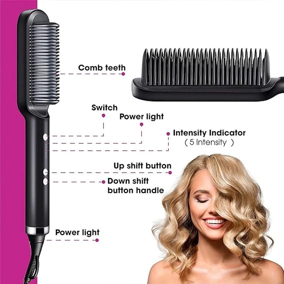 Hair Straightener Brush Curling Comb 2 In 1 Hair Hot Comb Anti-Scald Hair Straightener Brush